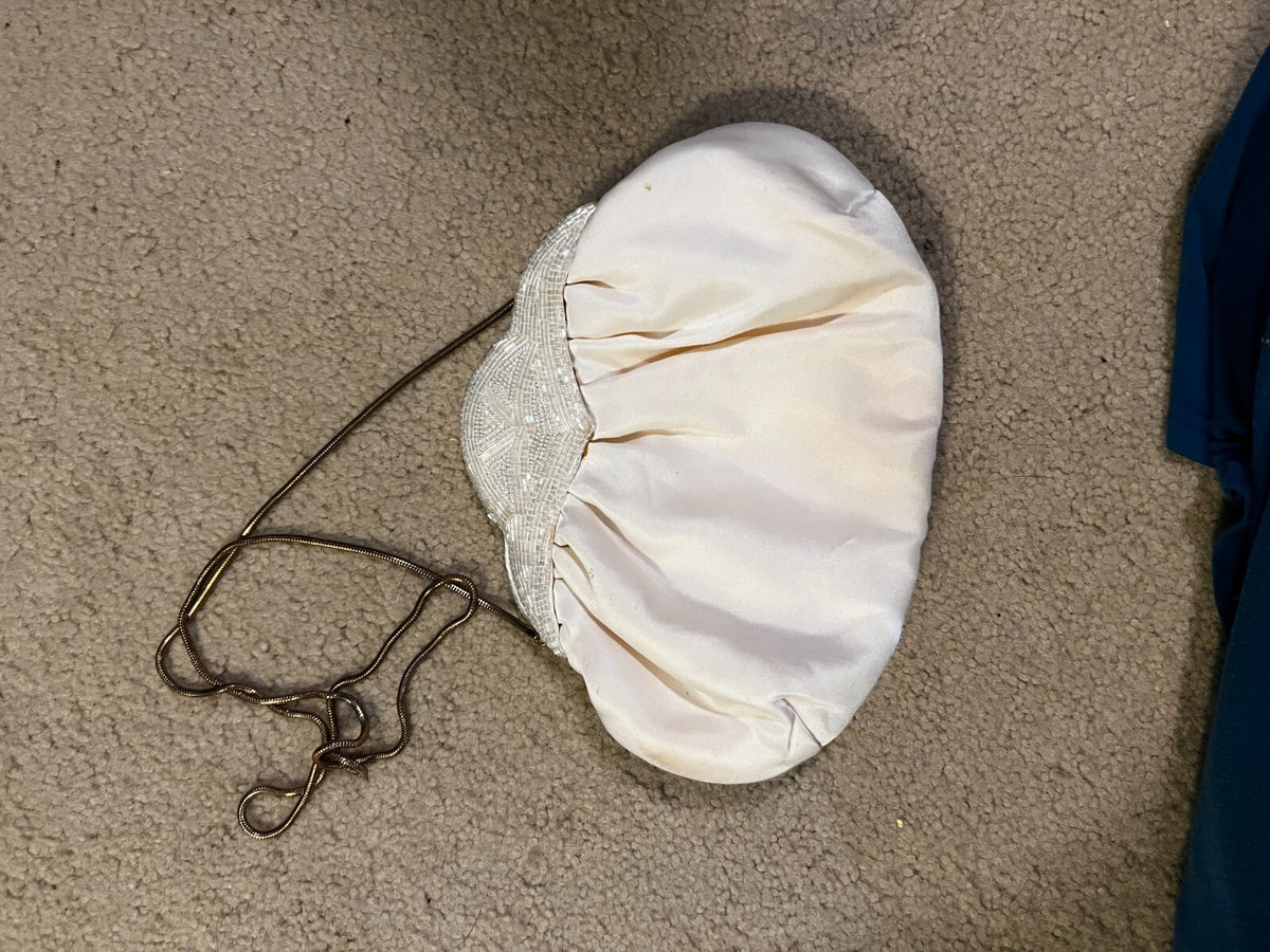 Vintage Ivory Satin w/ Gold Snake Chain Bridal Formal