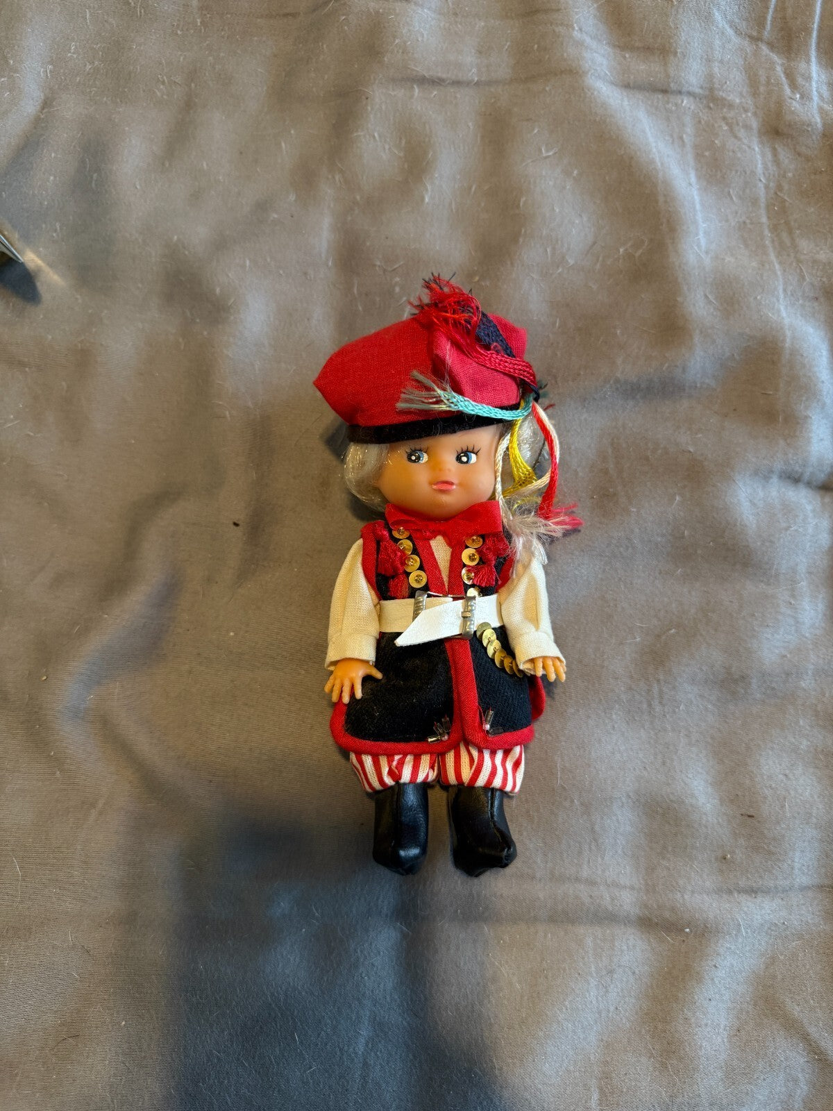 Vintage Polish Folk Doll Boy Kraków Krakowiak Costume Rogatywka Cap Made in Pola