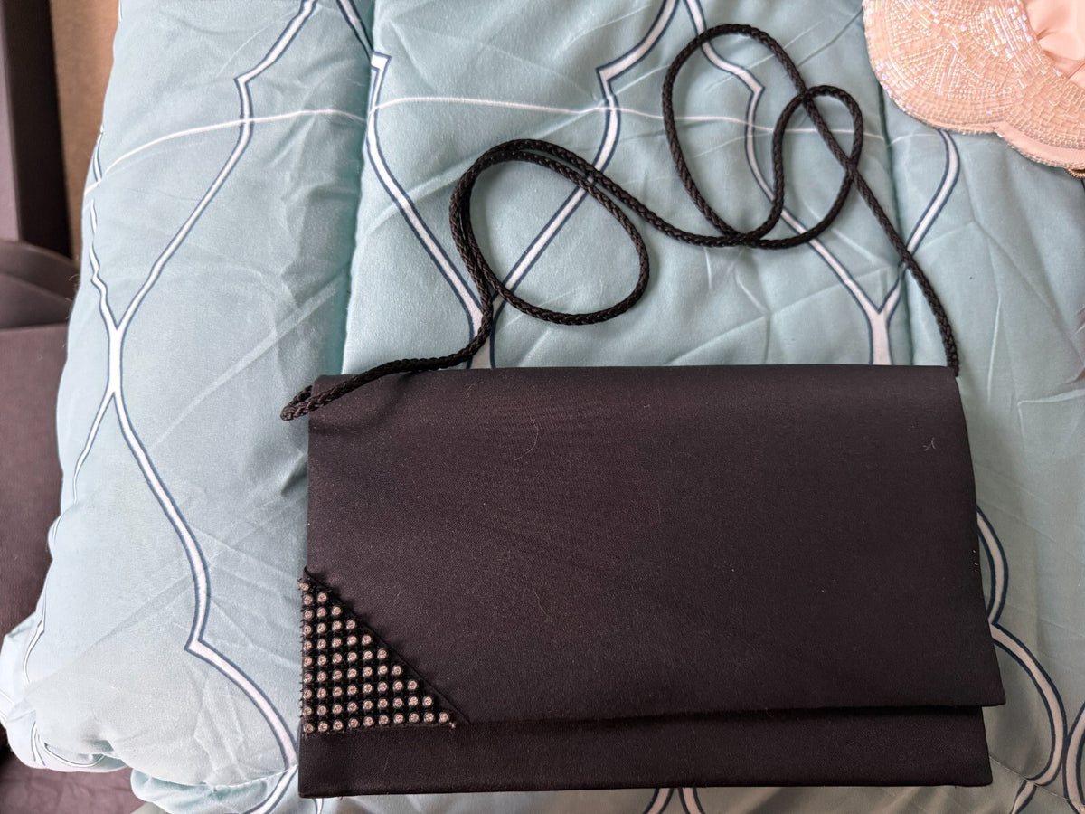 Black Satin Evening Clutch Convertible Strap VTG