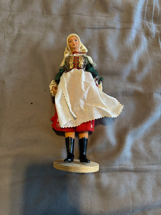 Vintage Polish Folk Doll Made in Poland Kraków Krakowianka Costume Wood Base 10