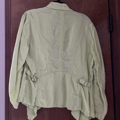 Chico's 100% Linen Jacket Size 1 Lime Green Shawl  M/8