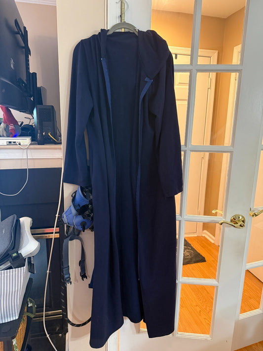 Navy Blue Hooded Robe Full Length Long SleeveZipper Missing