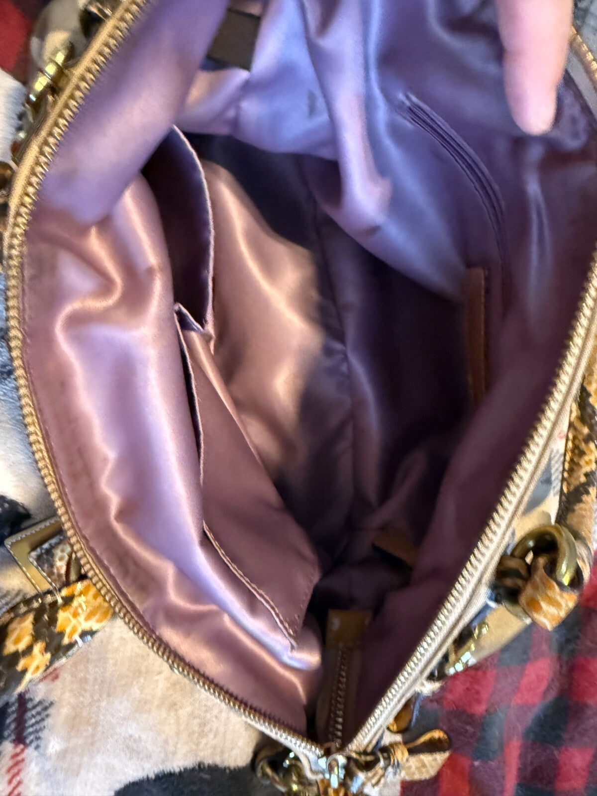 Coach Madison Sophia Satchel Khaki Sateen Python Snake Trim