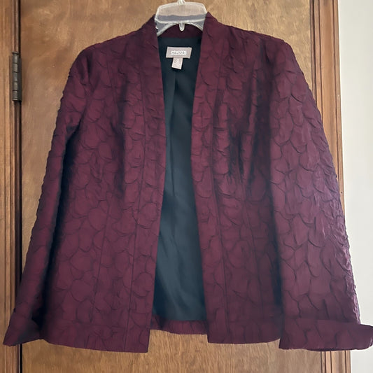 Chico's Jacket Size 0 Burgundy Textured Petal Jacquard S 4/6