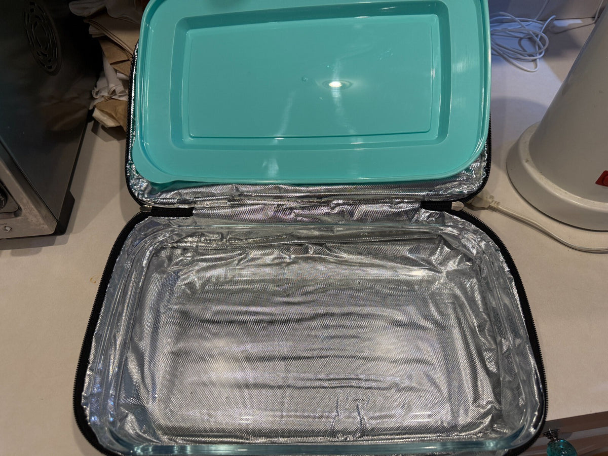 Cook's Tools Insulated Casserole Carrier Tote w/ 9x13 Glass Baking Dish Teal Lid