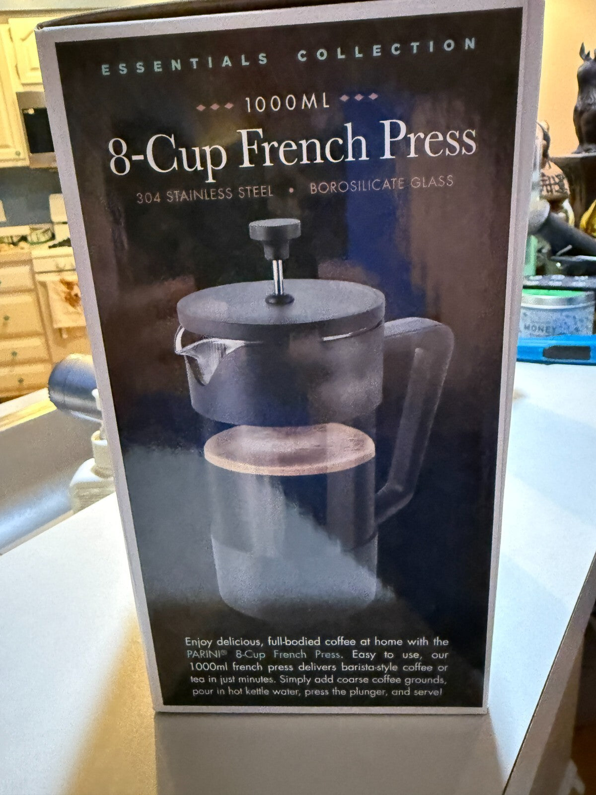 Parini Essentials 8-Cup 1000ml French Press Coffee Maker Black Matte Glass/SS