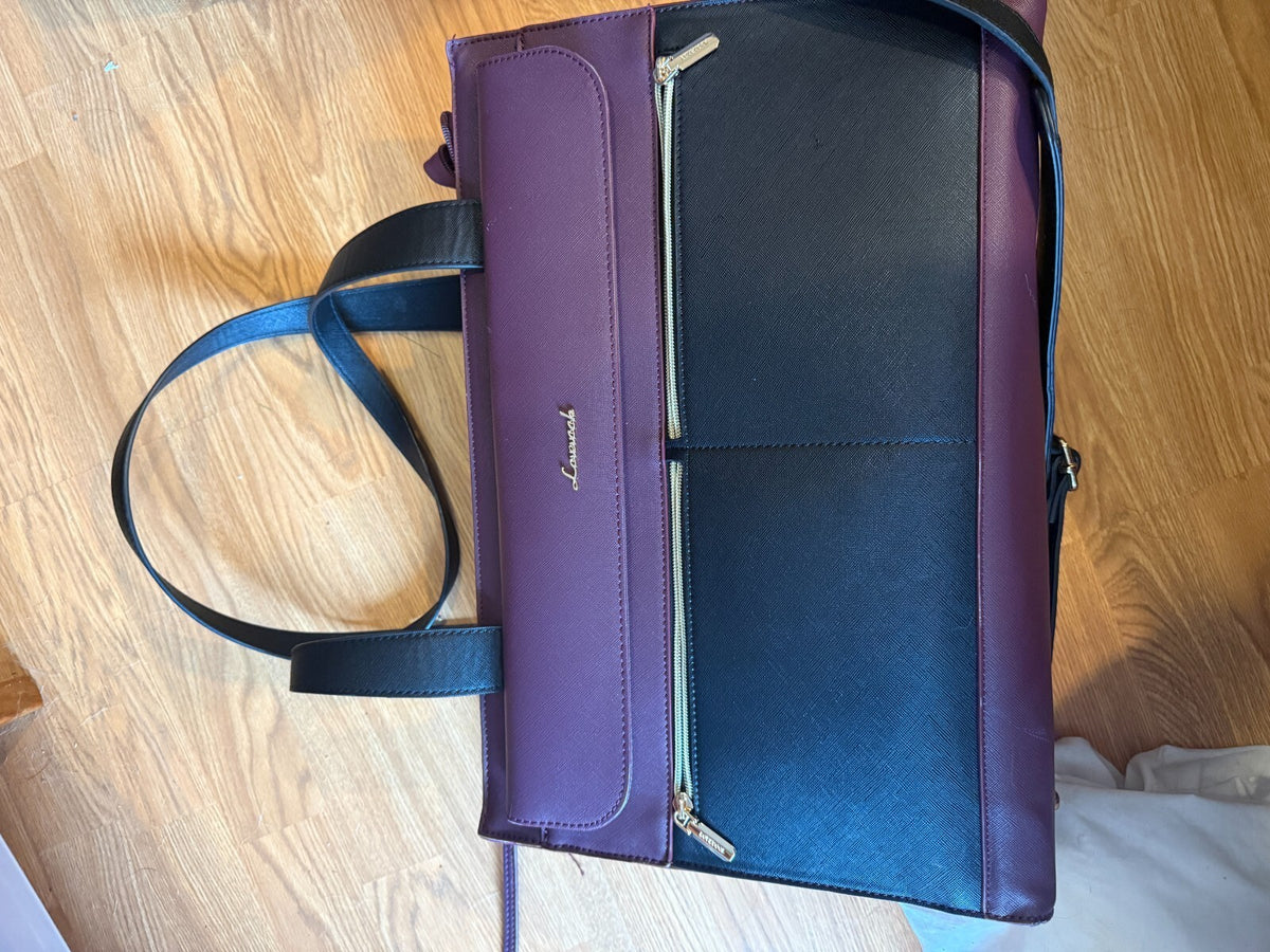 LOVEVOOK Women's Laptop Tote Bag 15.6" Purple Black Work Briefcase w/ Clutch