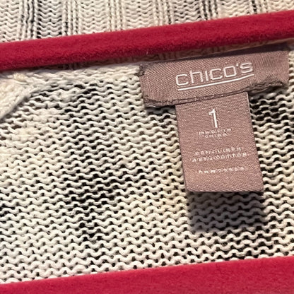 Chico's Size 1 (M) Black White Cardigan Short Roll-Tab