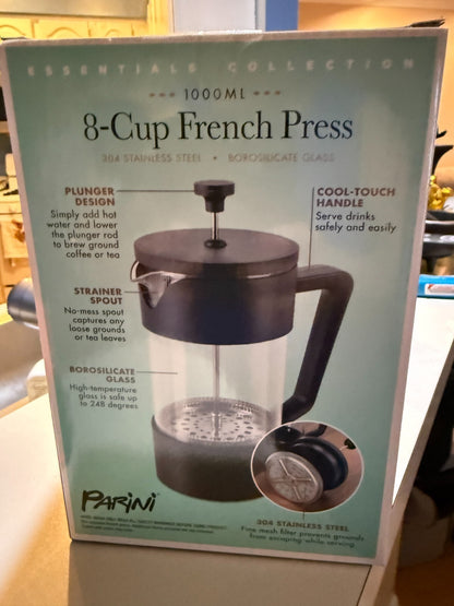Parini Essentials 8-Cup 1000ml French Press Coffee Maker Black Matte Glass/SS
