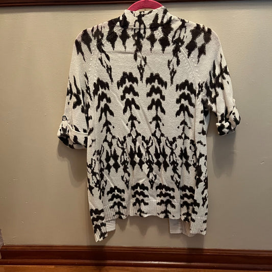 Chico's Size 1 (M) Black White Cardigan Short Roll-Tab