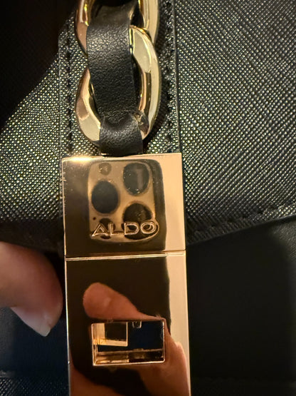 ALDO Black Saffiano Crossbody Bag Gold Chain Strap