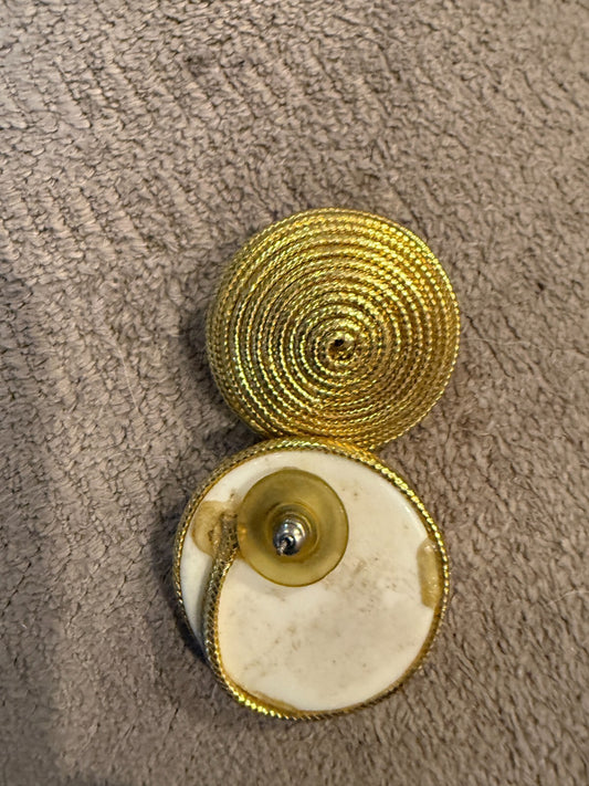 Vintage 80s Gold Tone Coiled Cord Dome Button Earrings Large Round Pierced Retro