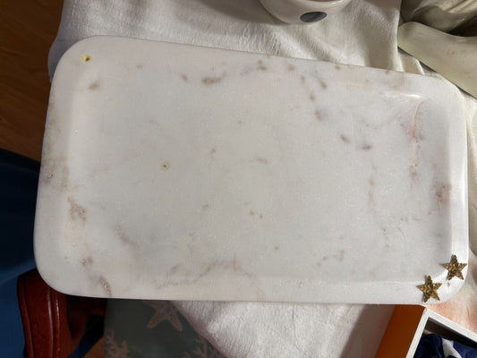 White Marble Vanity Tray Gold Star Accents Rectangular Catchall Jewelry Perfume