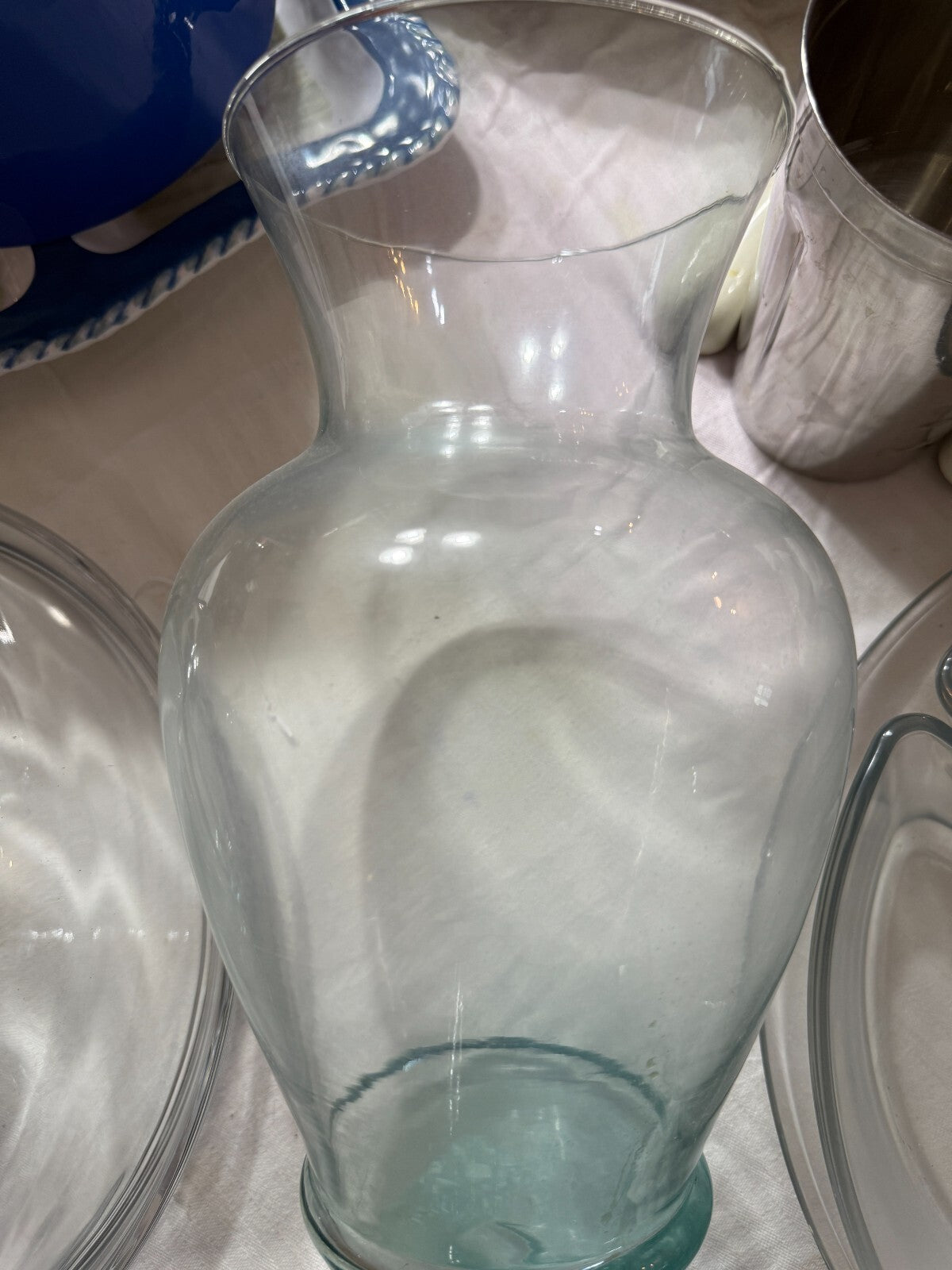 Large Clear Glass Ginger Jar Vase Urn Shape Flared Rim Floral Centerpiece