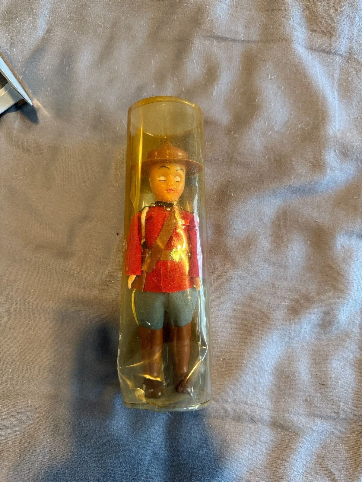 Vintage RCMP Mountie Souvenir Doll Canada Sleep Eyes Red Serge Uniform with Disp