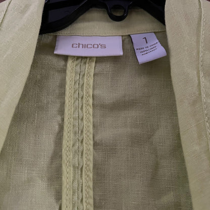 Chico's 100% Linen Jacket Size 1 Lime Green Shawl  M/8