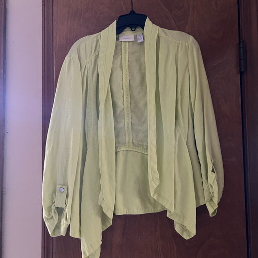 Chico's 100% Linen Jacket Size 1 Lime Green Shawl  M/8