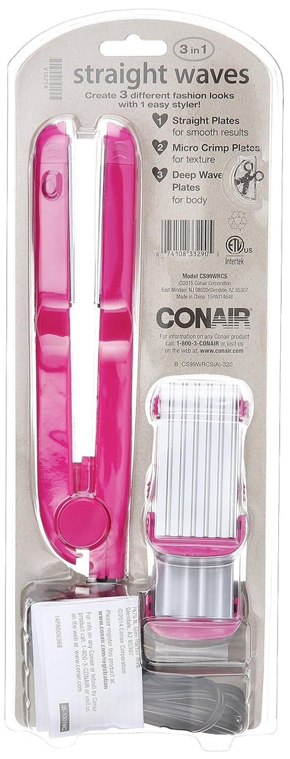 Conair 3 In 1 Ceramic Styler Flat Iron Micro Crimp & Deep Wave Plates