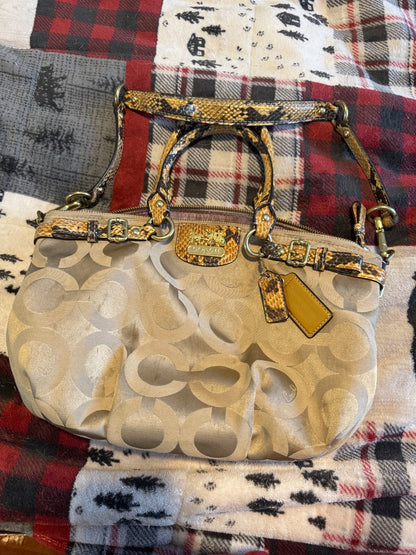 Coach Madison Sophia Satchel Khaki Sateen Python Snake Trim