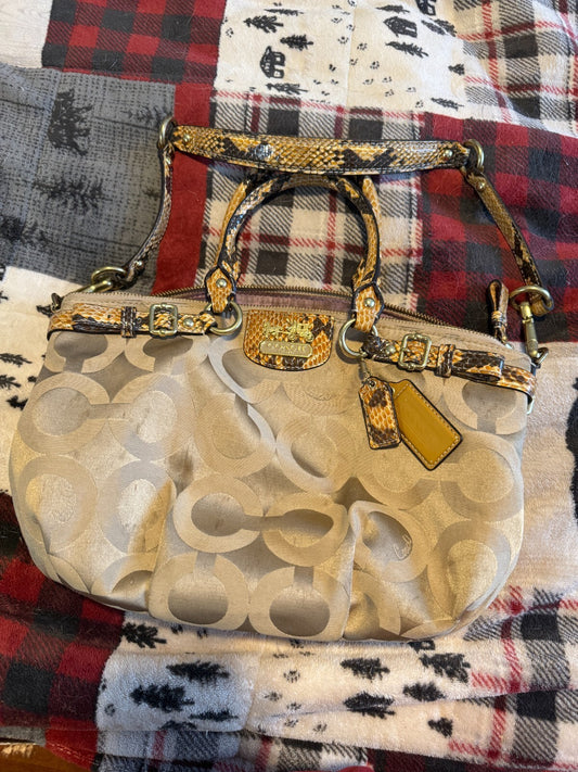 Coach Madison Sophia Satchel Khaki Sateen Python Snake Trim
