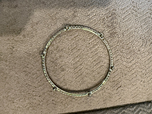 Silver Tone Rhinestone Bangle Bracelet Clear Crystal Station Thin Stackable