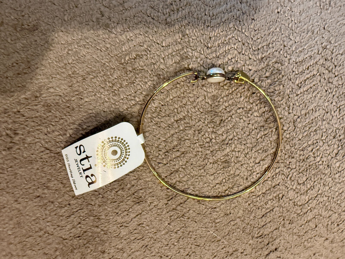 Stia Jewelry Pearl Bangle Bracelet Gold Tone 925 Sterling Silver Thin Wire NWT