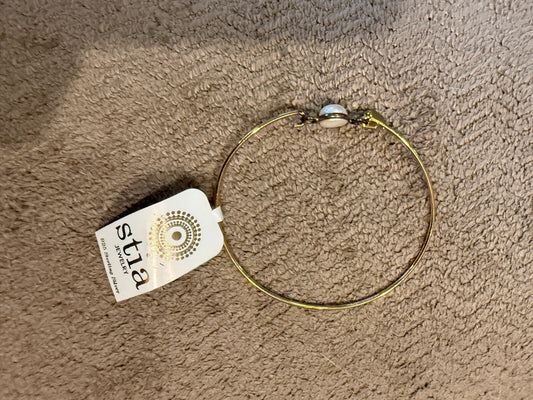 Stia Jewelry Pearl Bangle Bracelet Gold Tone 925 Sterling Silver Thin Wire NWT