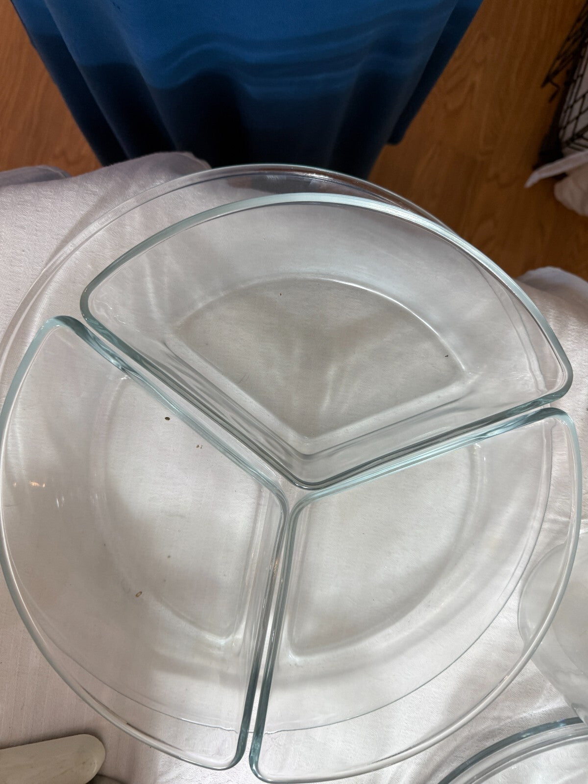 Clear Glass Divided Relish Tray Round Platter with 3 Removable Wedge Dishes