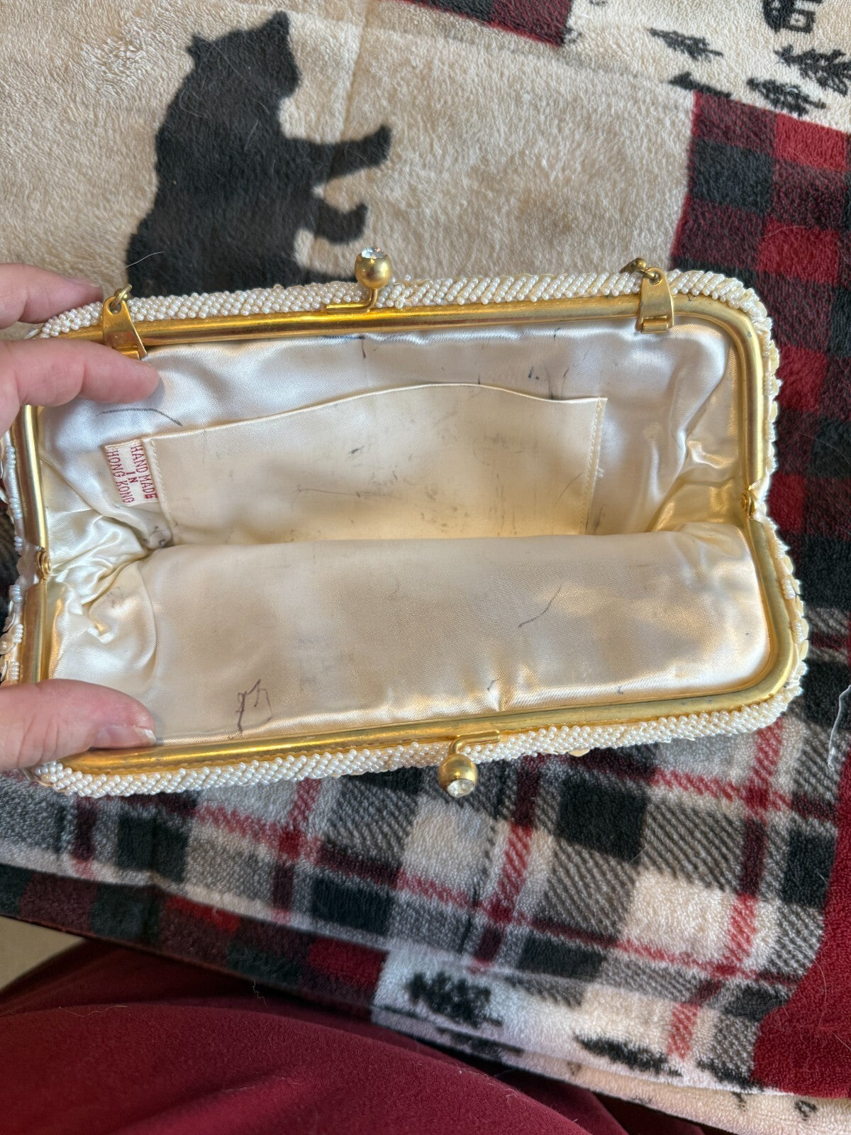 Vintage 1950s 60s HandBeadedEvening Bag IvorySeedPearlSequin