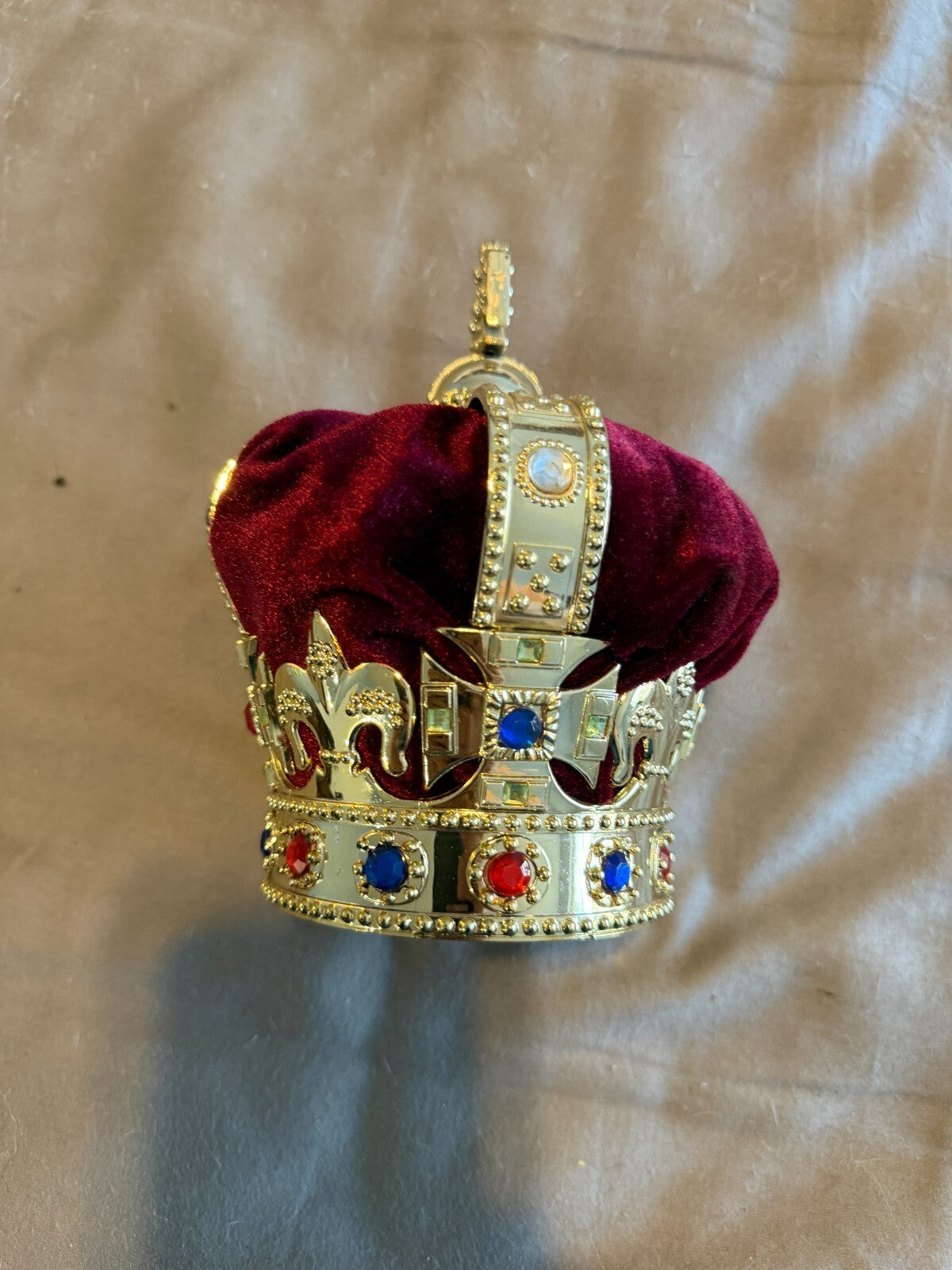 Tower of London Miniature Imperial State Crown Replica Gold Jeweled Velvet Royal
