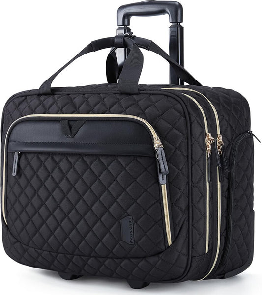 BAGSMART Rolling Laptop Bag 17.3" Quilted Black Wheeled Briefcase Travel Work