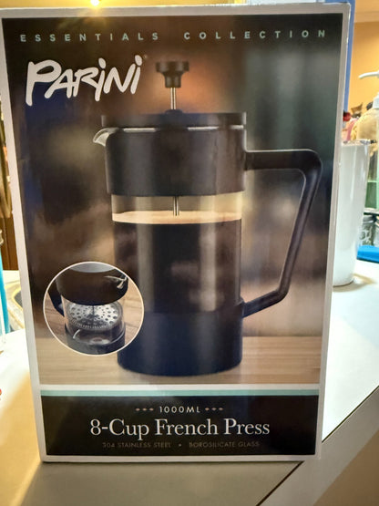 Parini Essentials 8-Cup 1000ml French Press Coffee Maker Black Matte Glass/SS